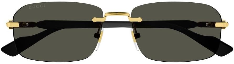 Gucci Rectangular Narrow Rimless Sunglasses, Gold-Black-Grey, One Size