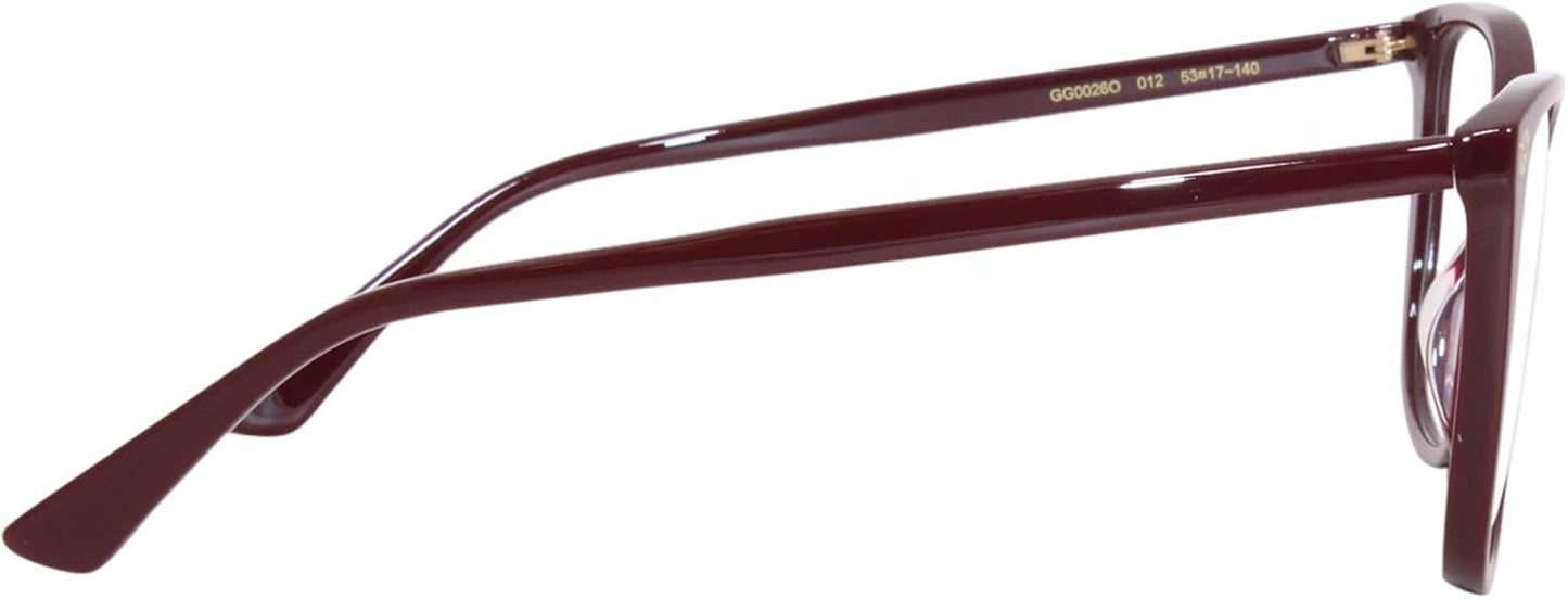 Gucci GG0026O 012 Eyeglasses Women's Burgundy Full Rim Cat Eye 53mm