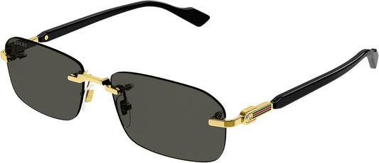 Gucci Rectangular Narrow Rimless Sunglasses, Gold-Black-Grey, One Size